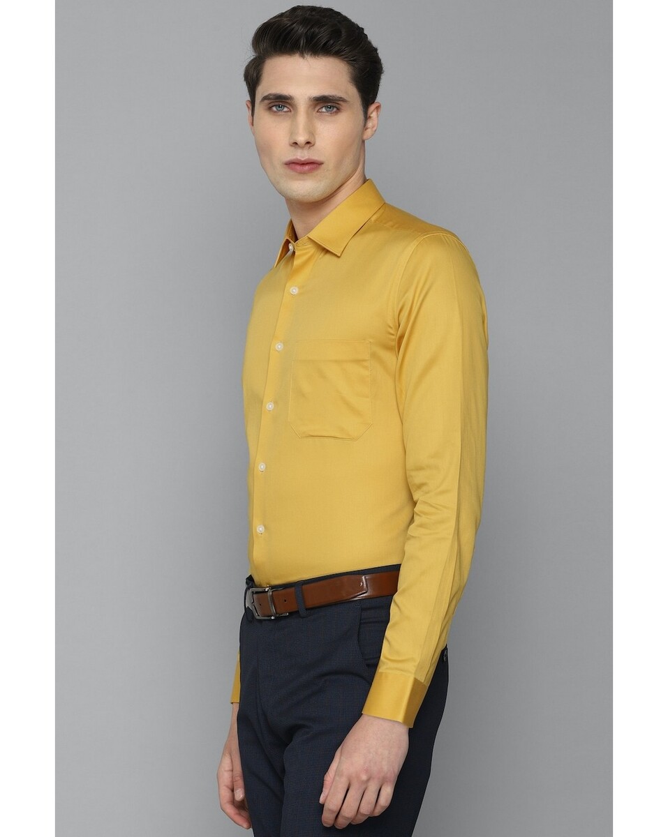 Louis Philippe Men Slim Fit Yellow Solid Formal Shirt