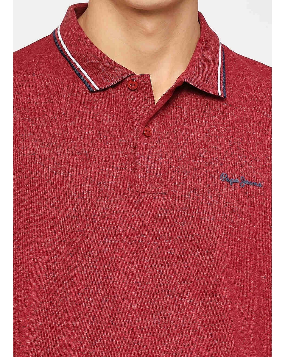 Pepe Mens Solid Burnt Red Flattering Fit T Shirt