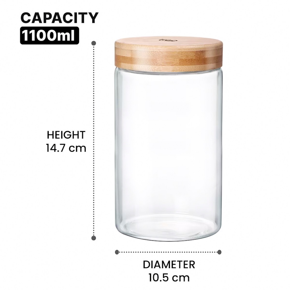 Treo Hi Borosilicate Jar With Wood Lid-1100ml