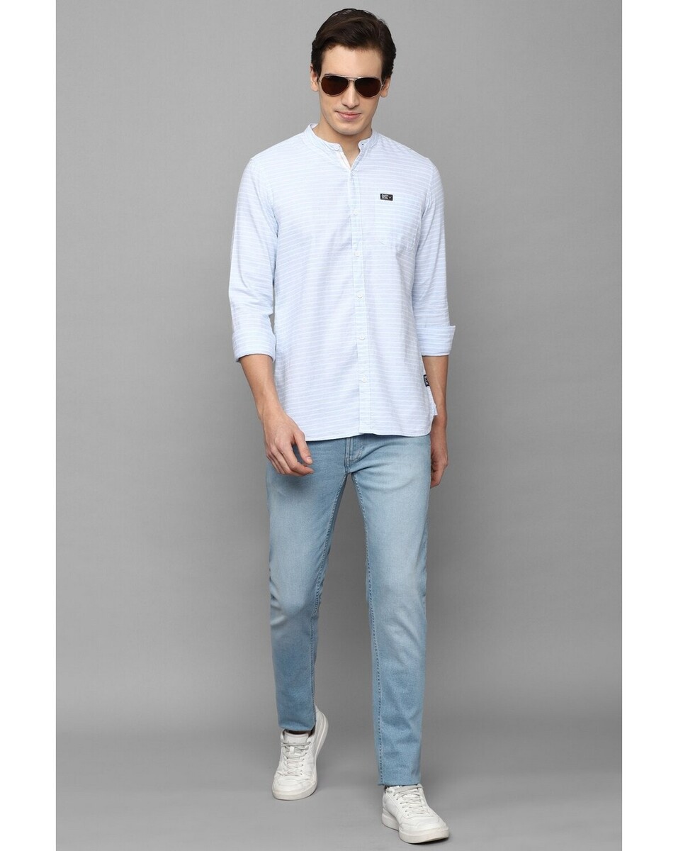 Allen Solly Mens Custom Fit Blue Stripe Casual Shirt