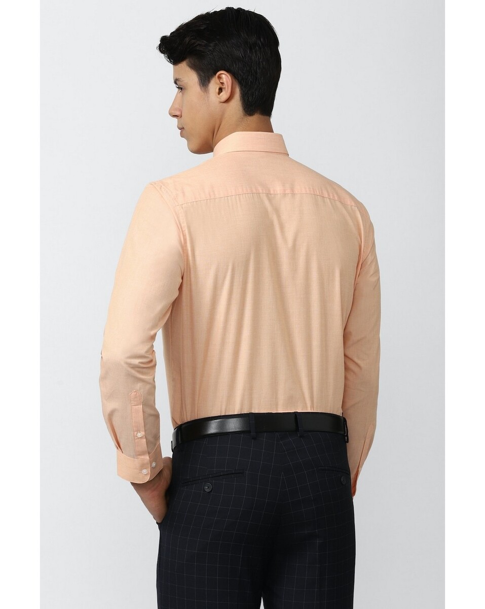 Peter England Mens Slim Fit Peach Textured Mens Casual Shirt