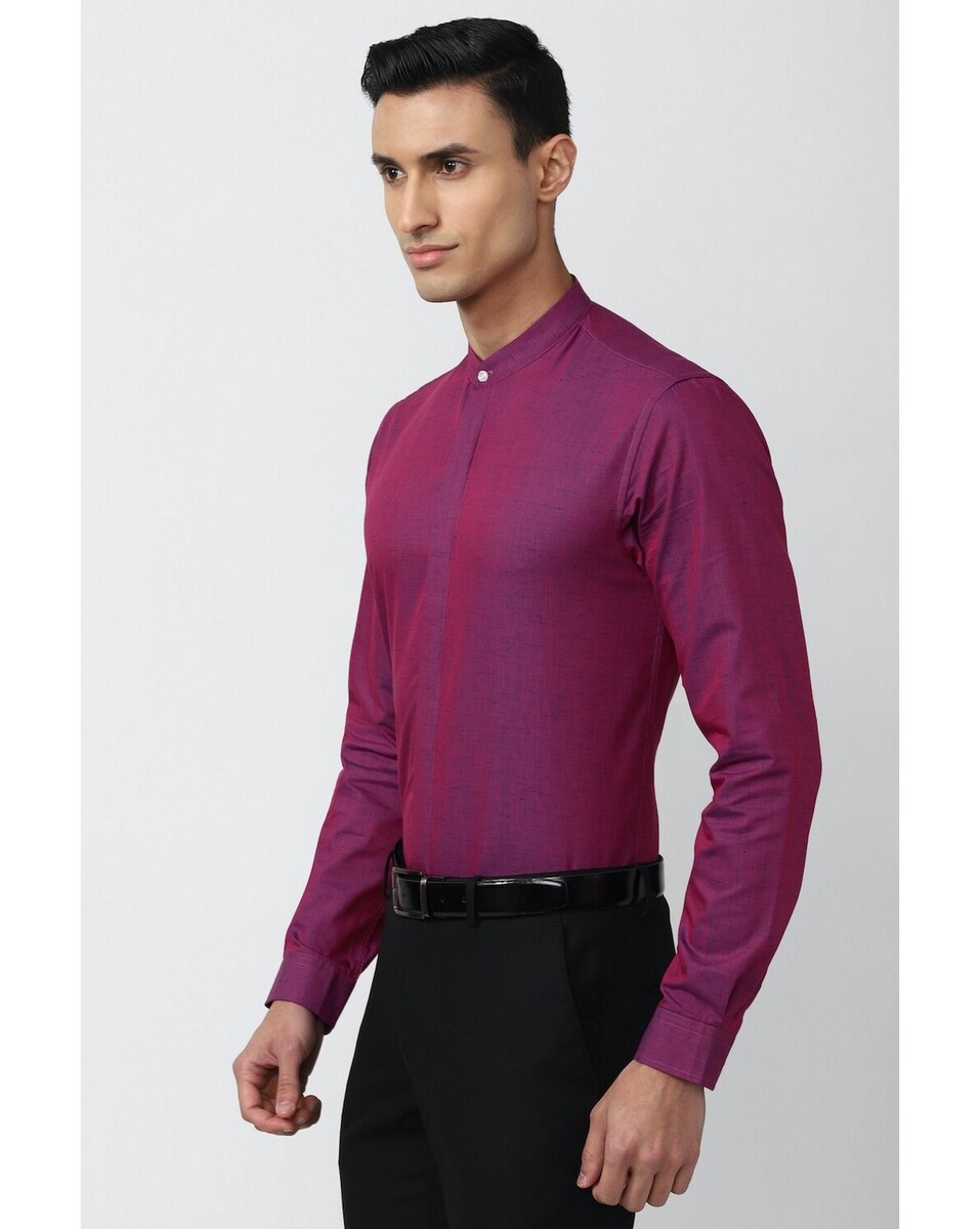 Peter England Mens Slim Fit Dark Pink Textured Mens Casual Shirt