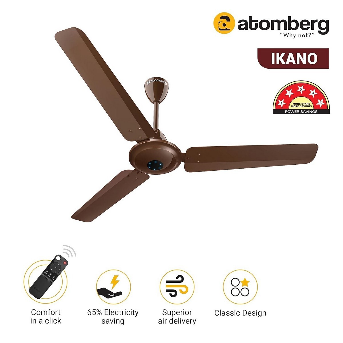 Atomberg Energy Efficient Ceiling Fan with BLDC Motor and Remote Ikano Umber Brown