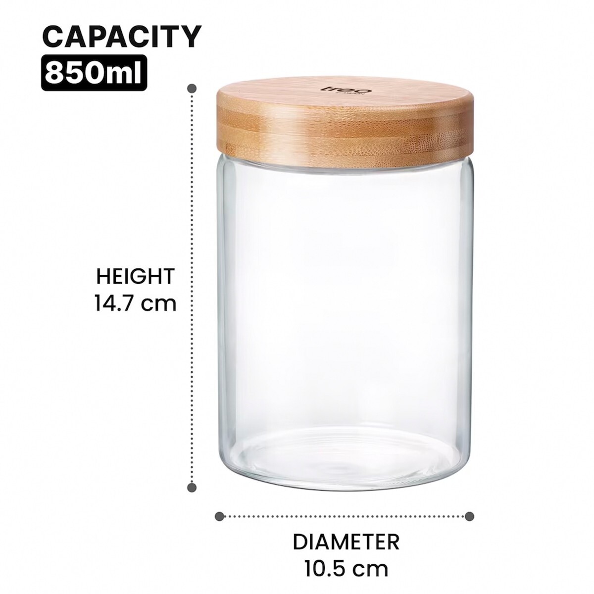 Treo Hi Borosilicate Jar With Wood Lid-850ml