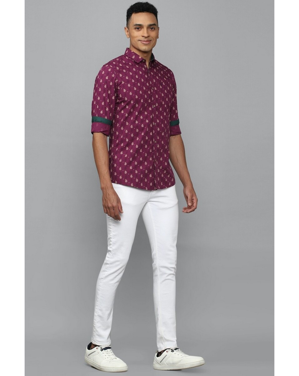 Allen Solly Mens Custom Fit Purple Print Casual Shirt