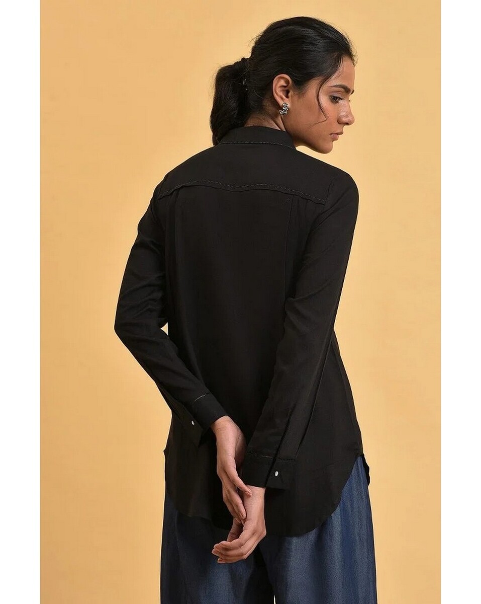 W Ladies Solid Black Regular Fit Casual Shirt
