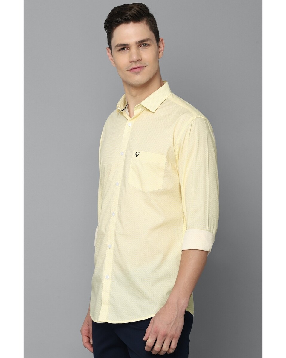 Allen Solly Mens Slim Fit Yellow Textured Formal Shirt