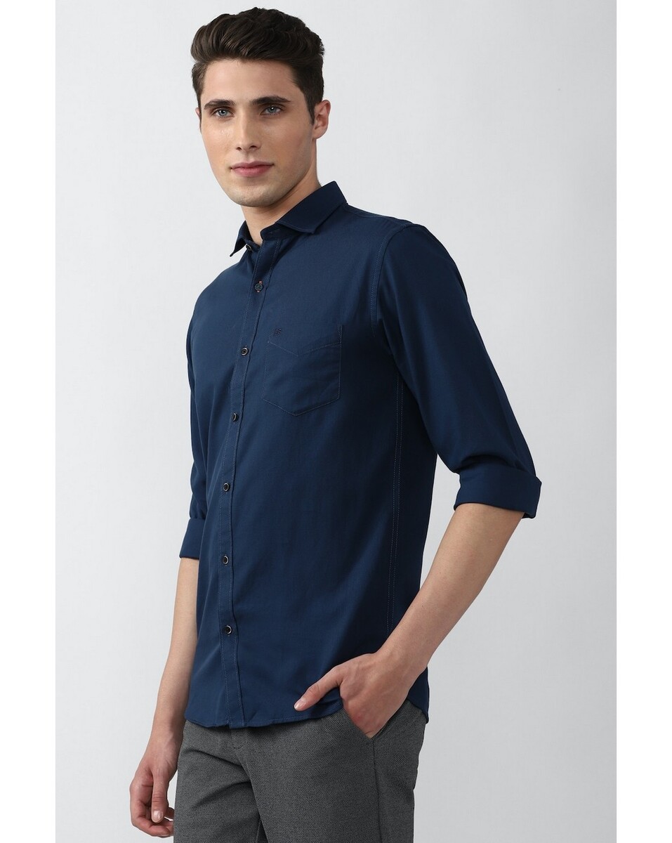 Peter England Mens Slim Fit Navy Solid Mens Casual Shirt