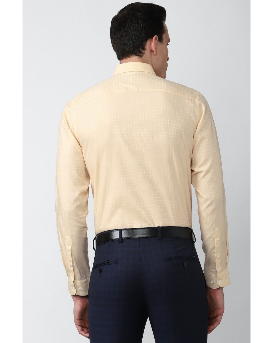 Peter England Mens Slim Fit Cream Check Mens Formal Shirt