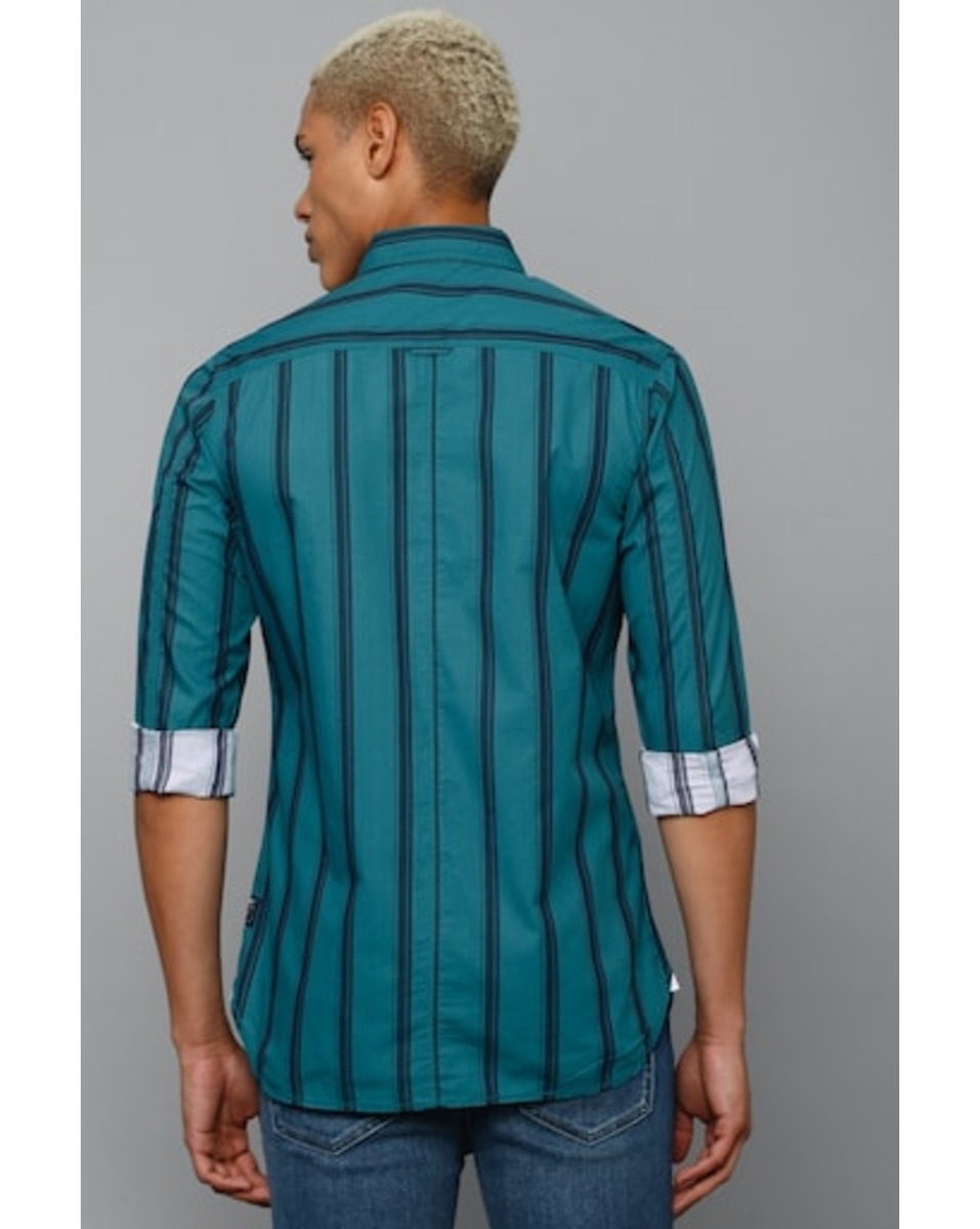 Allen Solly Sport Mens Stripe Blue Custom Fit Casual Shirt