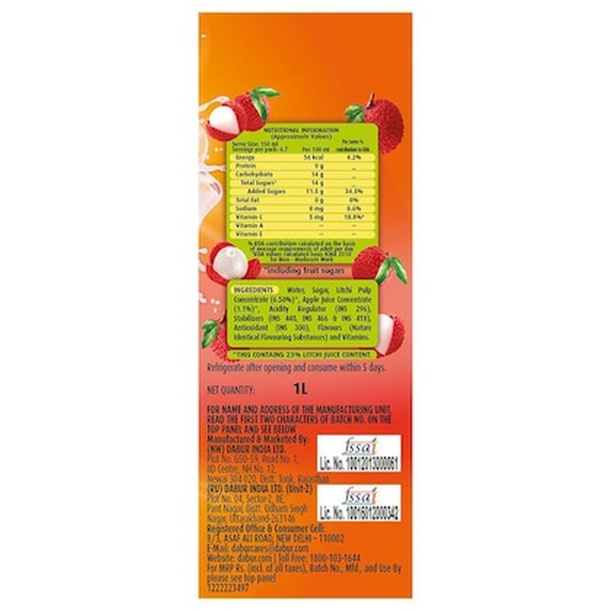 Real Fruit Power Litchi Vitamin Boost 1Ltr