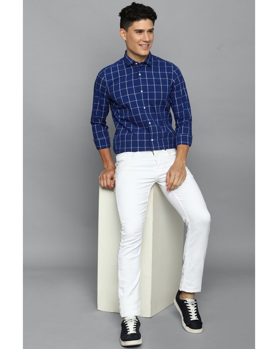 Allen Solly Mens Slim Fit Blue Check Formal Shirt