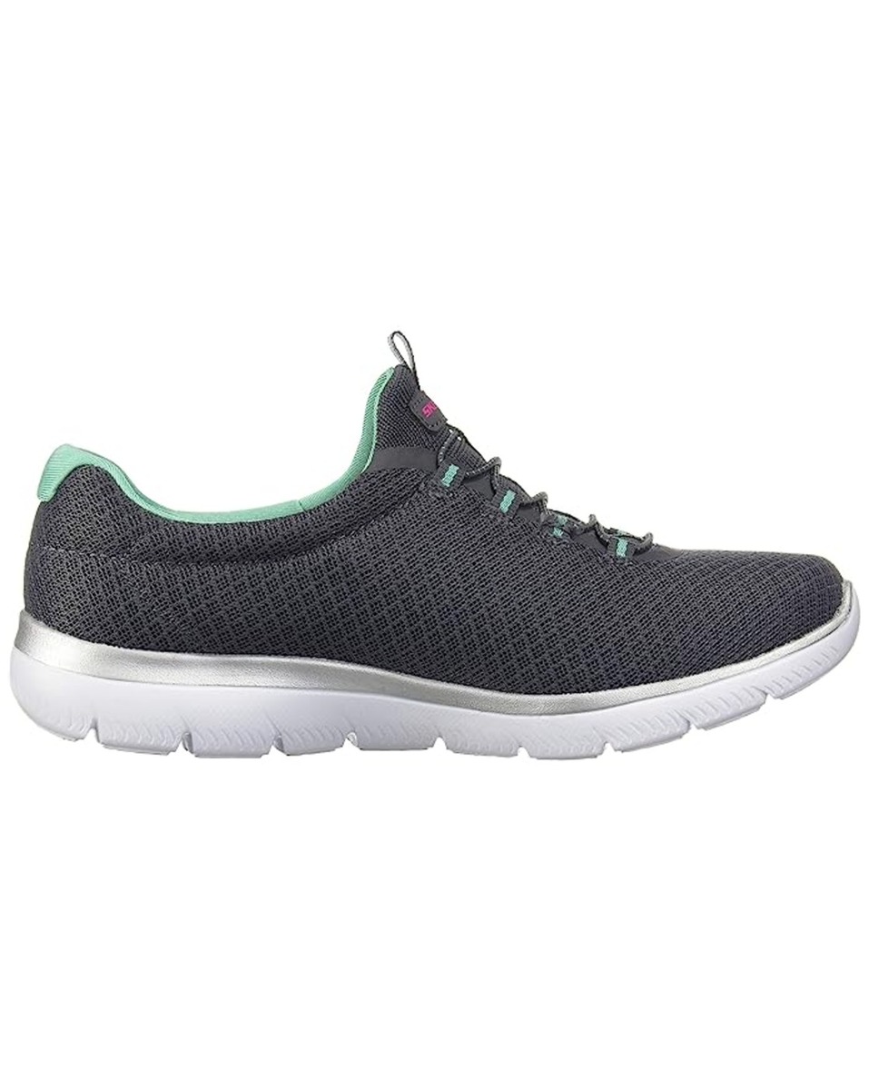 Skechers Ladies Textile Charcoal Slip-On Sports Shoes
