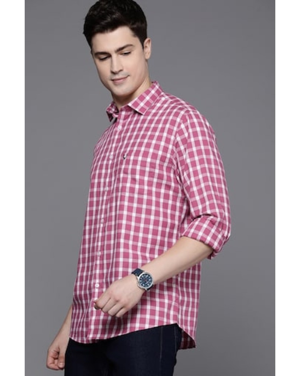 Allen Solly Sport Mens Check Red Slim Fit Casual Shirt