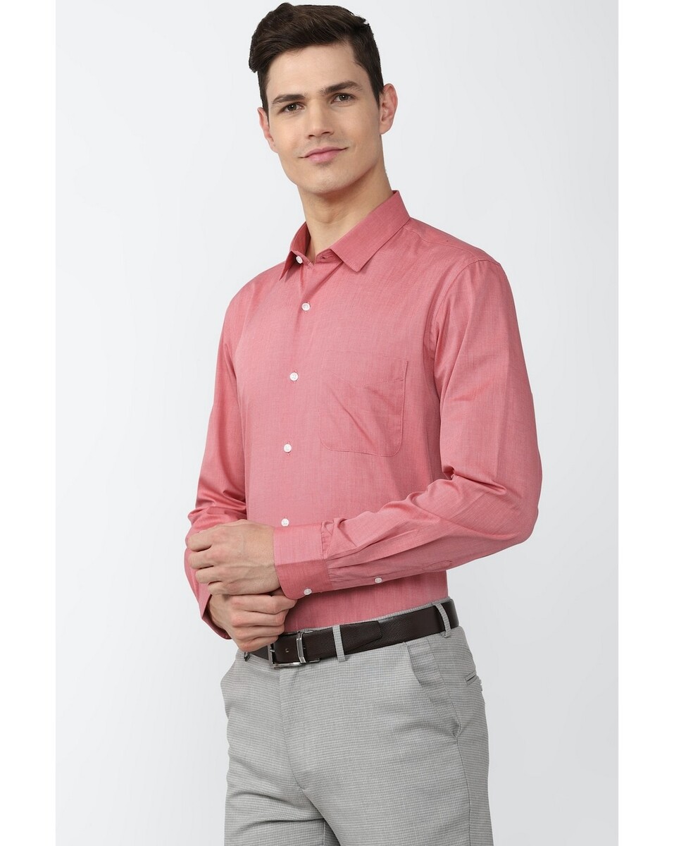 Peter England Mens Slim Fit Pink Texture Mens Casual Shirt