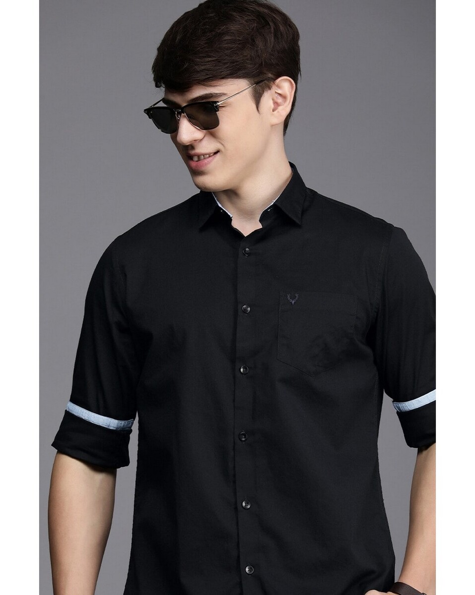 Allen Solly Mens Slim Fit Black Solid Casual Shirt