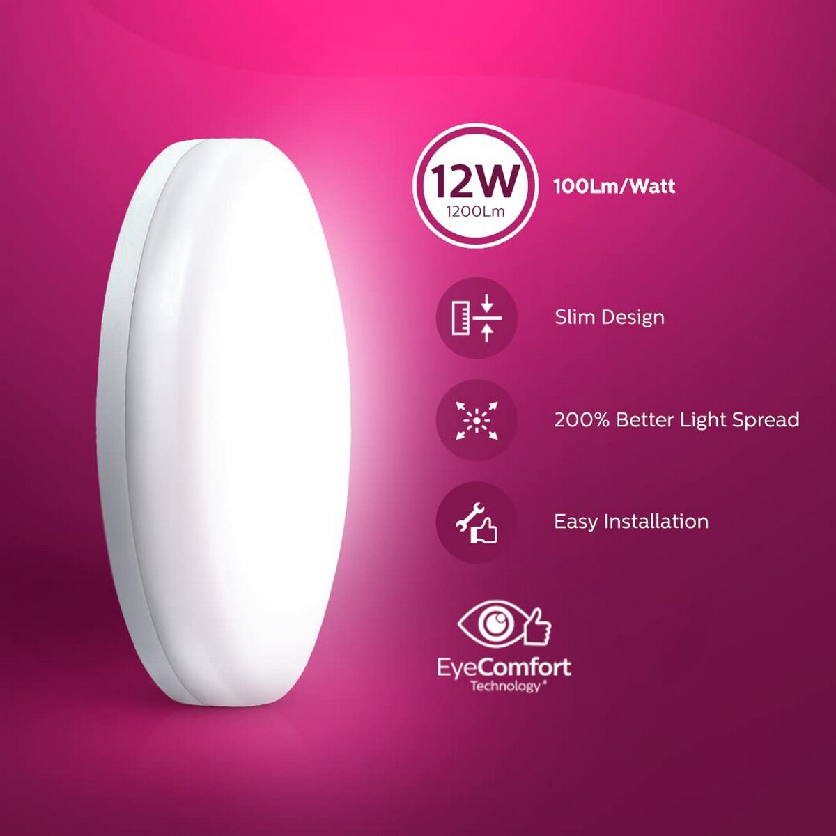 Philips LED Round Rim Less Surface Warm White 12W