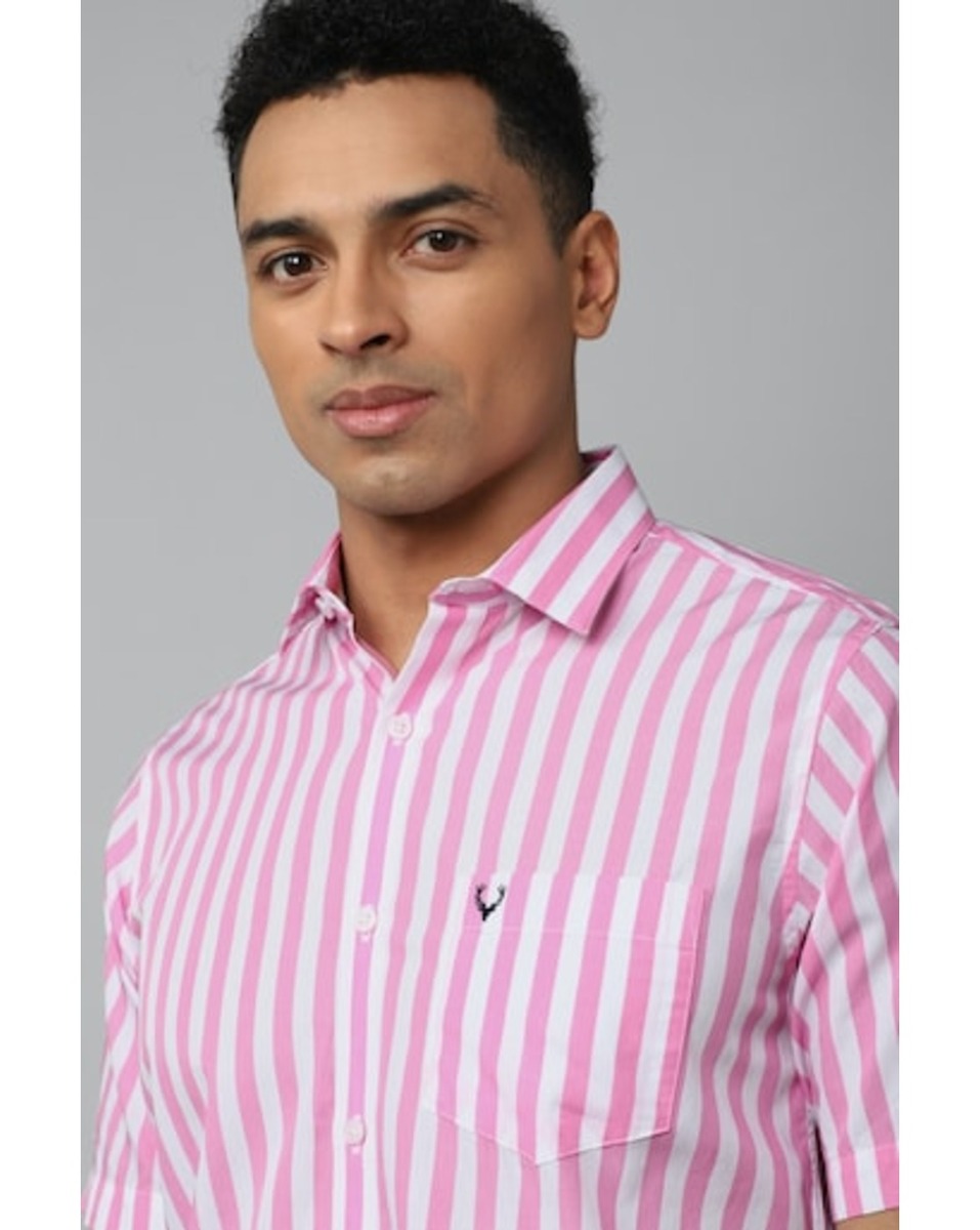Allen Solly Sport Mens Stripe Pink Slim Fit Casual Shirt
