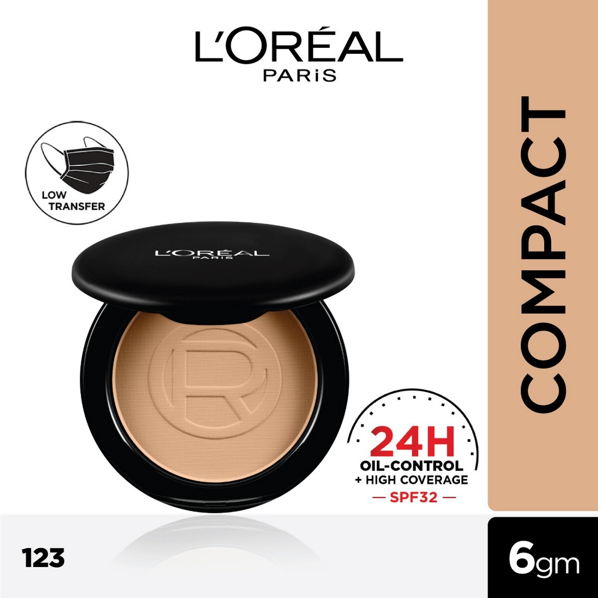 L'Oral Paris Infallbile 24h Oil Killer High Coverage Compact Powder , Matte-Finish, Lightweight & Blendable & Compact For Face Makeup , With SPF 32 & PA +++ , 123 Natural Vanilla
