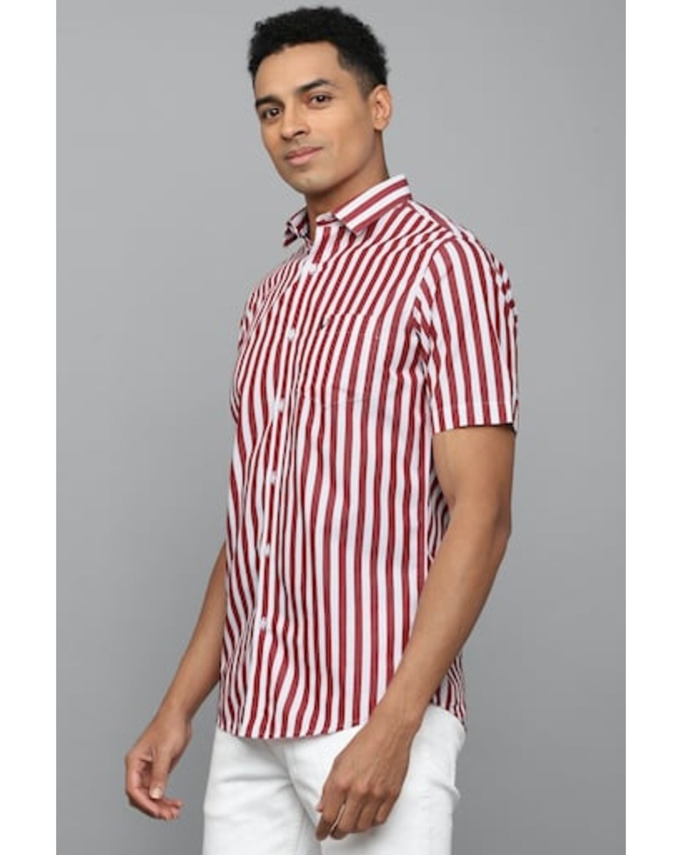 Allen Solly Sport Mens Stripe Maroon Slim Fit Casual Shirt
