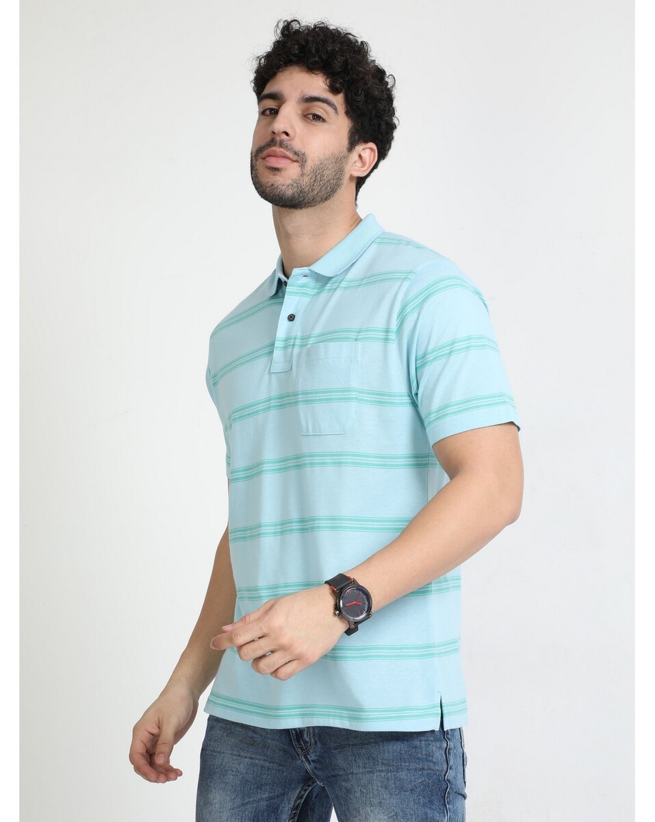 Classic Polo Mens Striped Aqua Authentic Fit T Shirt