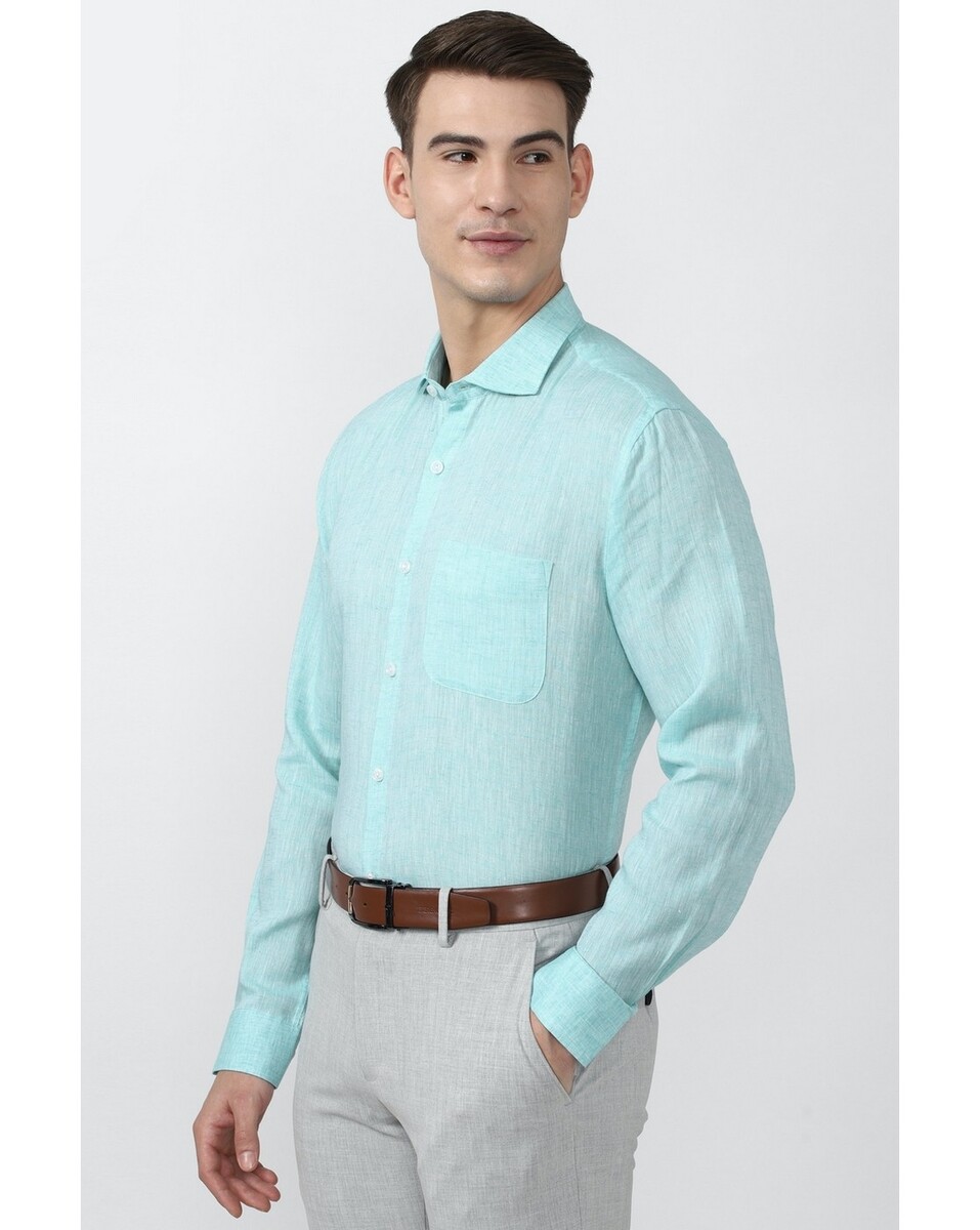 Peter England Mens Regular Fit Blue Solid Mens Casual Shirt