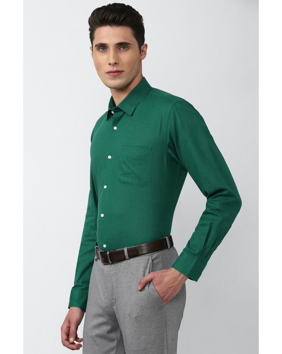 Peter England Mens Regular Fit Green Solid Mens Casual Shirt