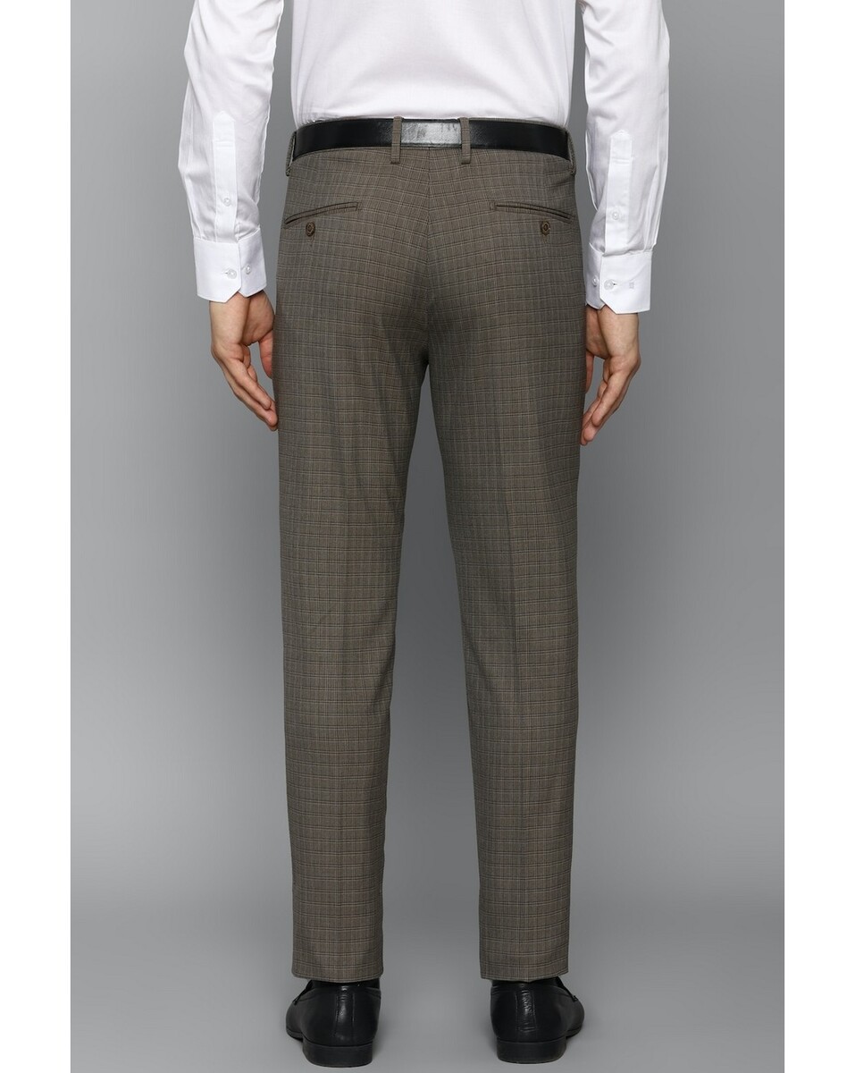Louis Philippe Men Slim Fit Brown Check Fromal Trousers