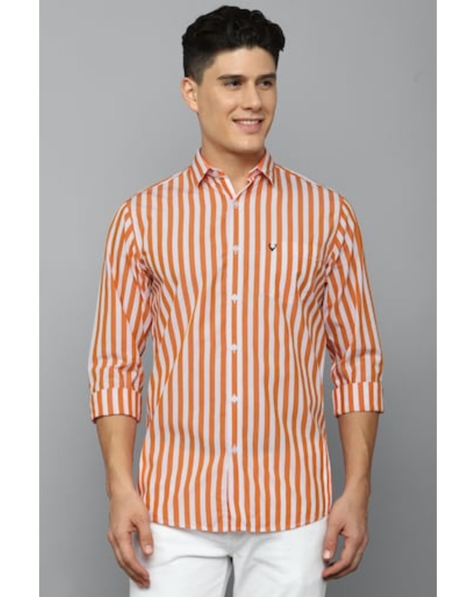Allen Solly Sport Mens Stripe Orange Slim Fit Casual Shirt