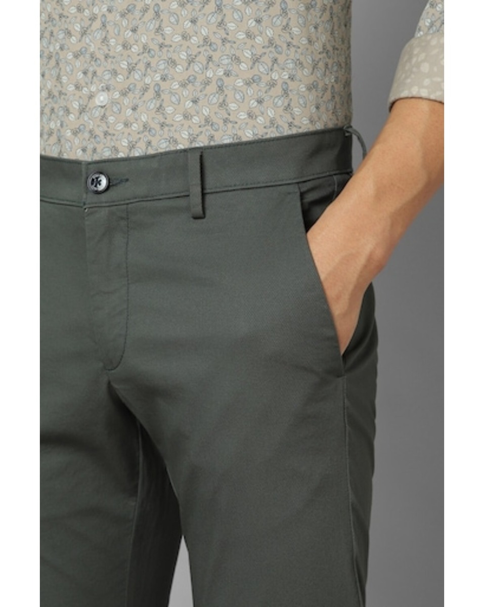 Allen Solly Sport Mens Solid Green Slim Fit Casual Trousers