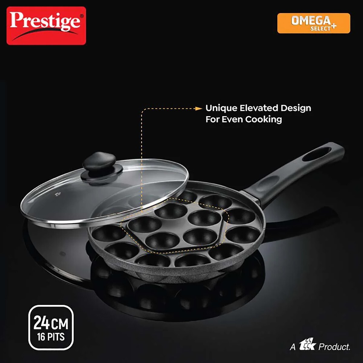 Prestige Omega Plus Paniyarakal 16 Pits With Glass Lid