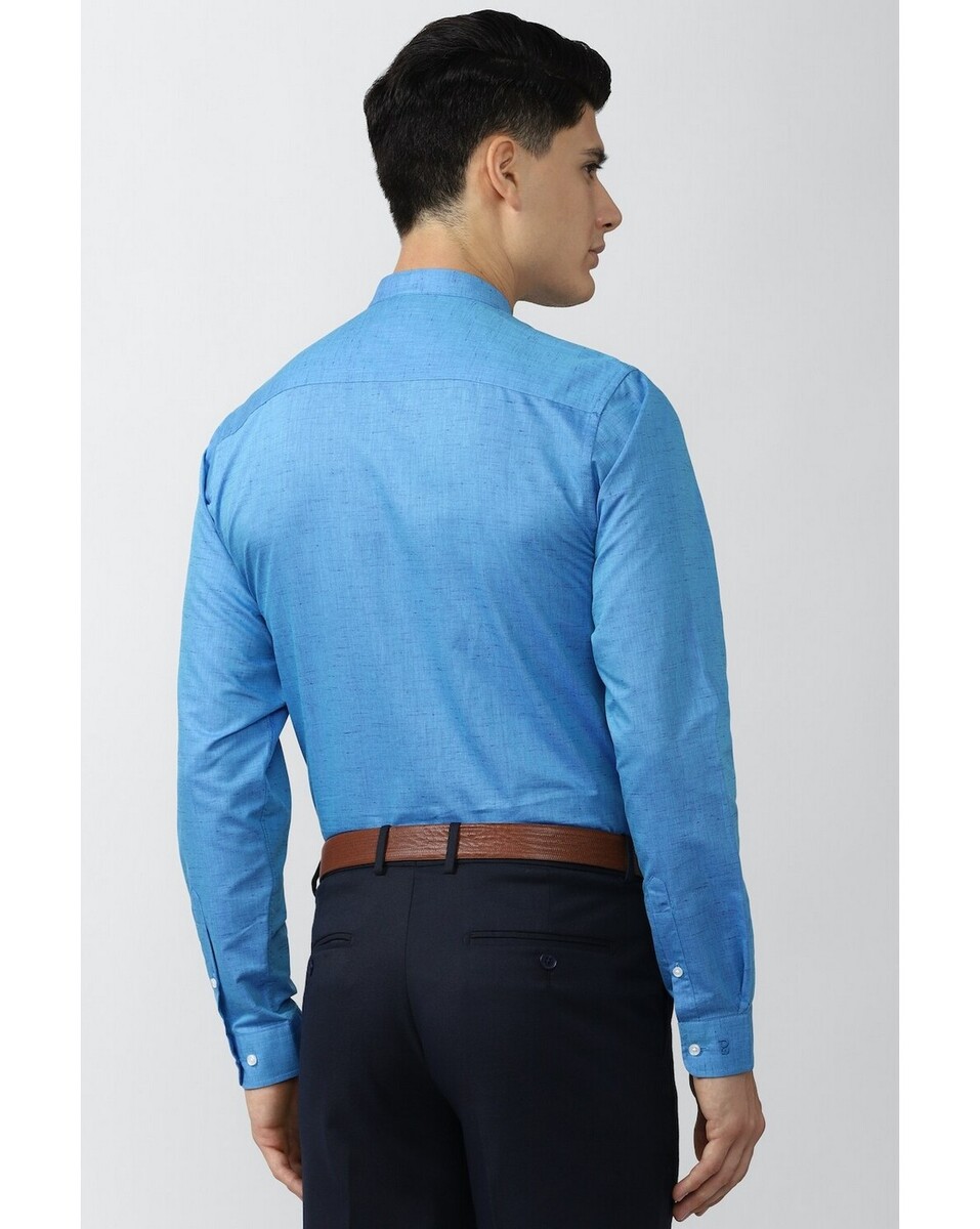 Peter England Mens Slim Fit Blue Textured Mens Casual Shirt