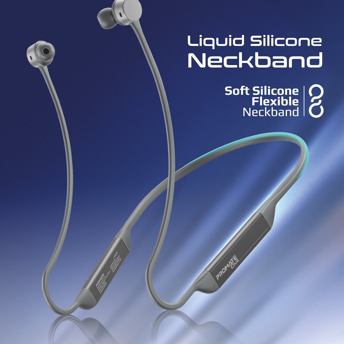 Promate Wireless Neckband Earphones Civil Silver