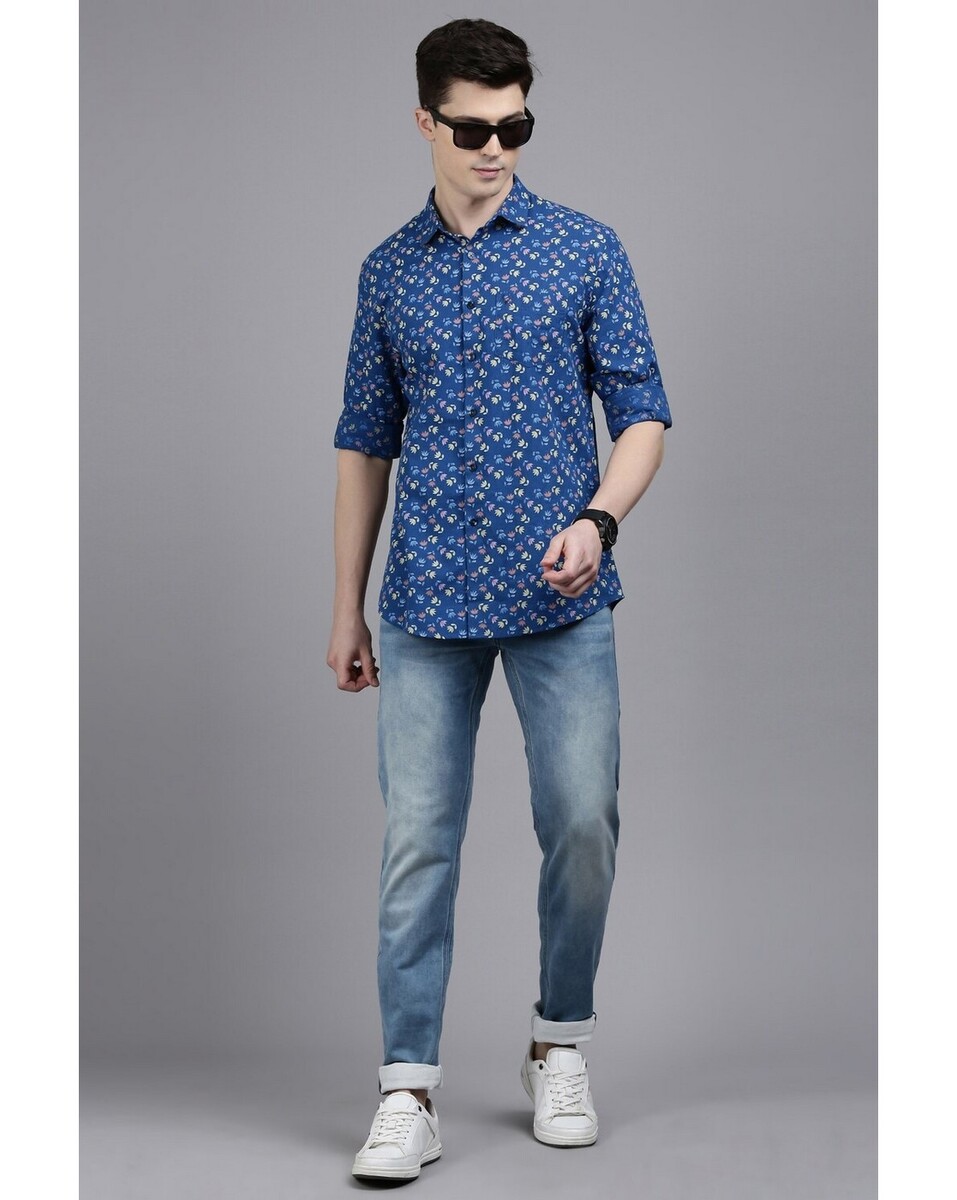 Allen Solly Mens Slim Fit Blue Print Casual Shirt