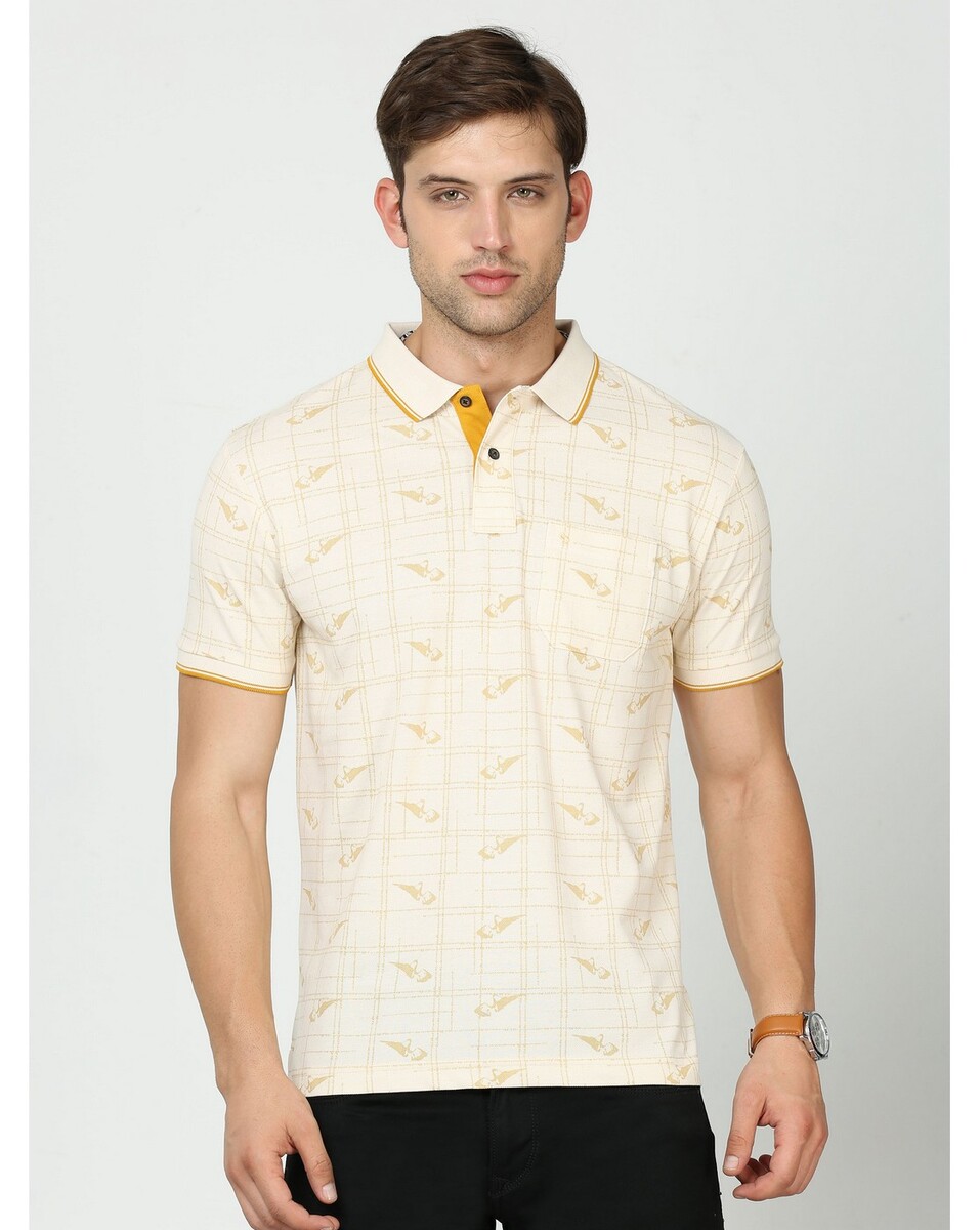 Classic Polo Mens Floral Print Yellow Slim Fit T Shirt