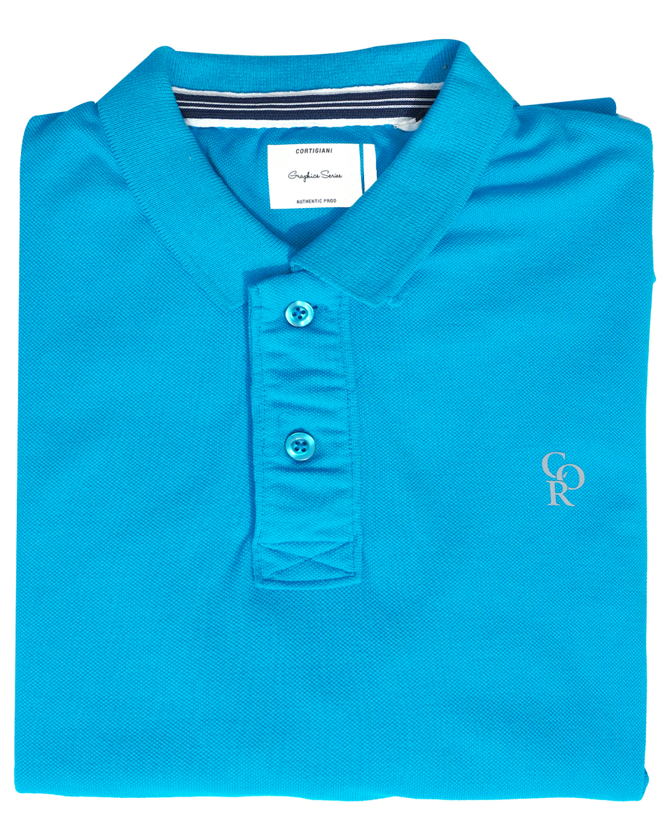 Cortigiani Mens Regular Fit Blue Solid Polo T-Shirt