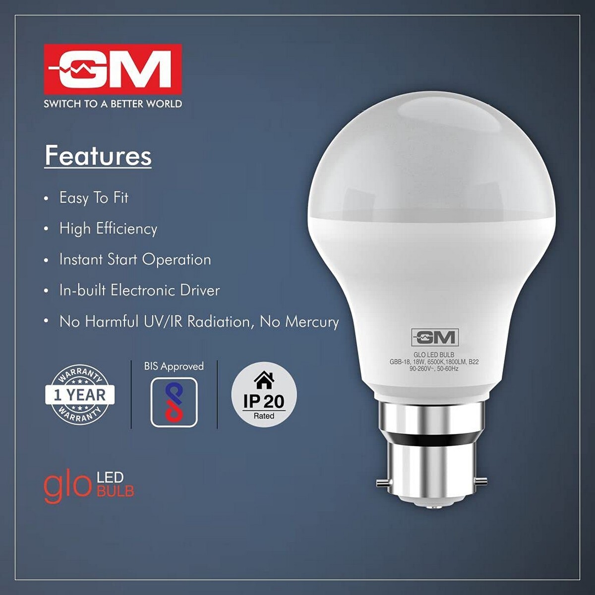 GM Glo 18Watt LED Bulb-B22