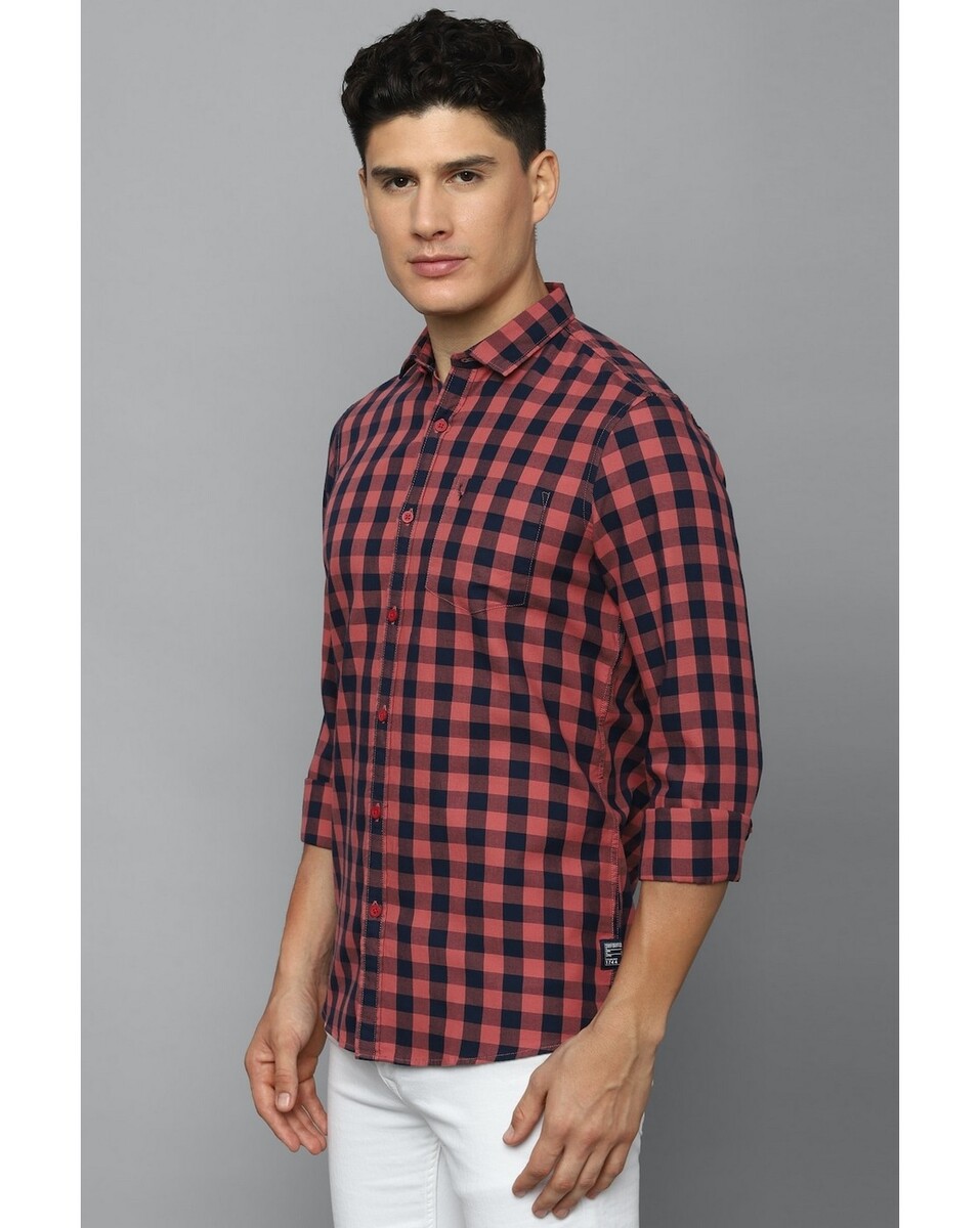 Allen Solly Mens Custom Fit Pink Check Casual Shirt