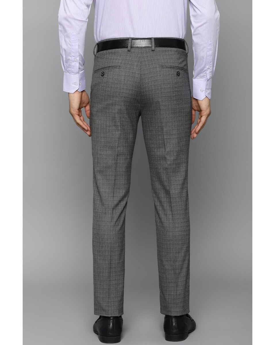 Louis Philippe Men Slim Fit Grey Check Fromal Trousers