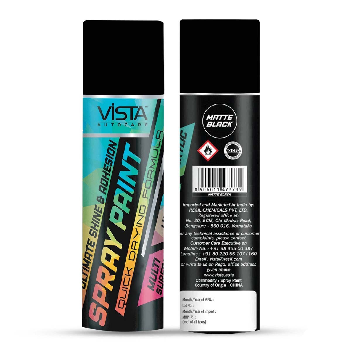 Vista Auto Care Spray Paint Black Matt 400Ml