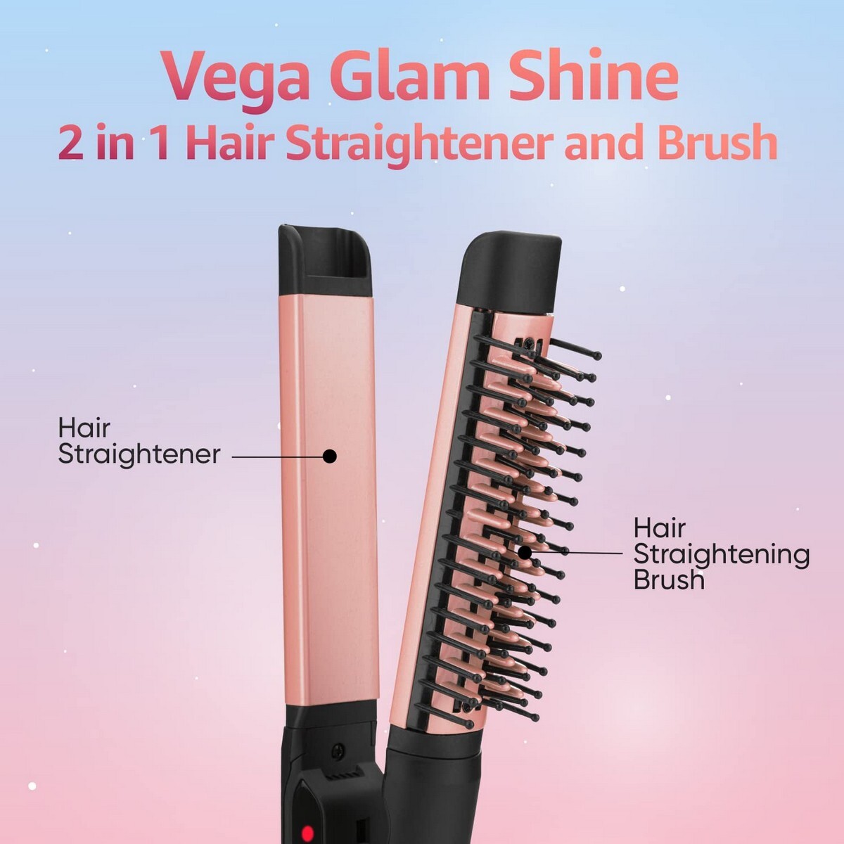 Vega Glam Shine 2 In 1 Hair Straightener & Brush-VHSSB-01