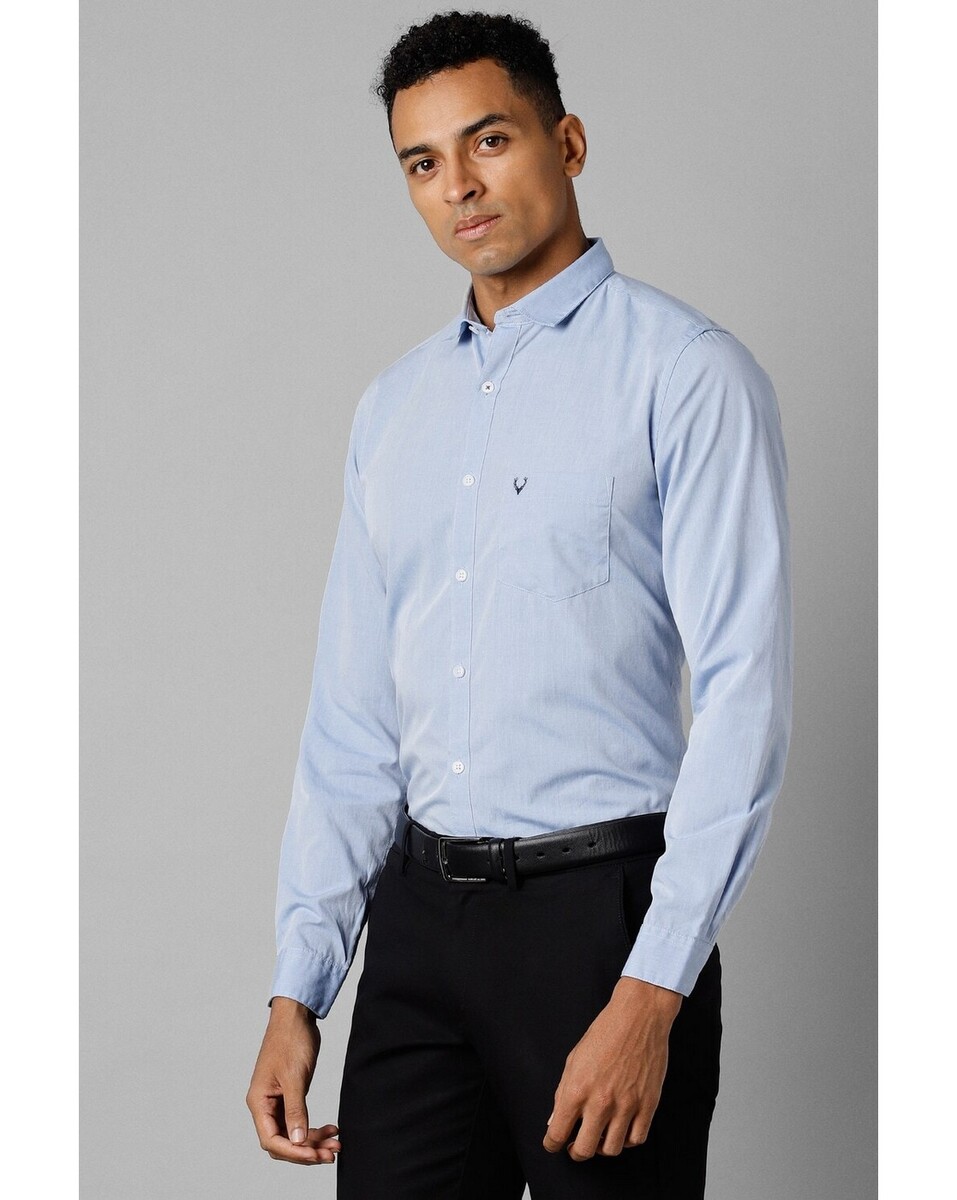 Allen Solly Mens Slim Fit Blue Solid Casual Shirt