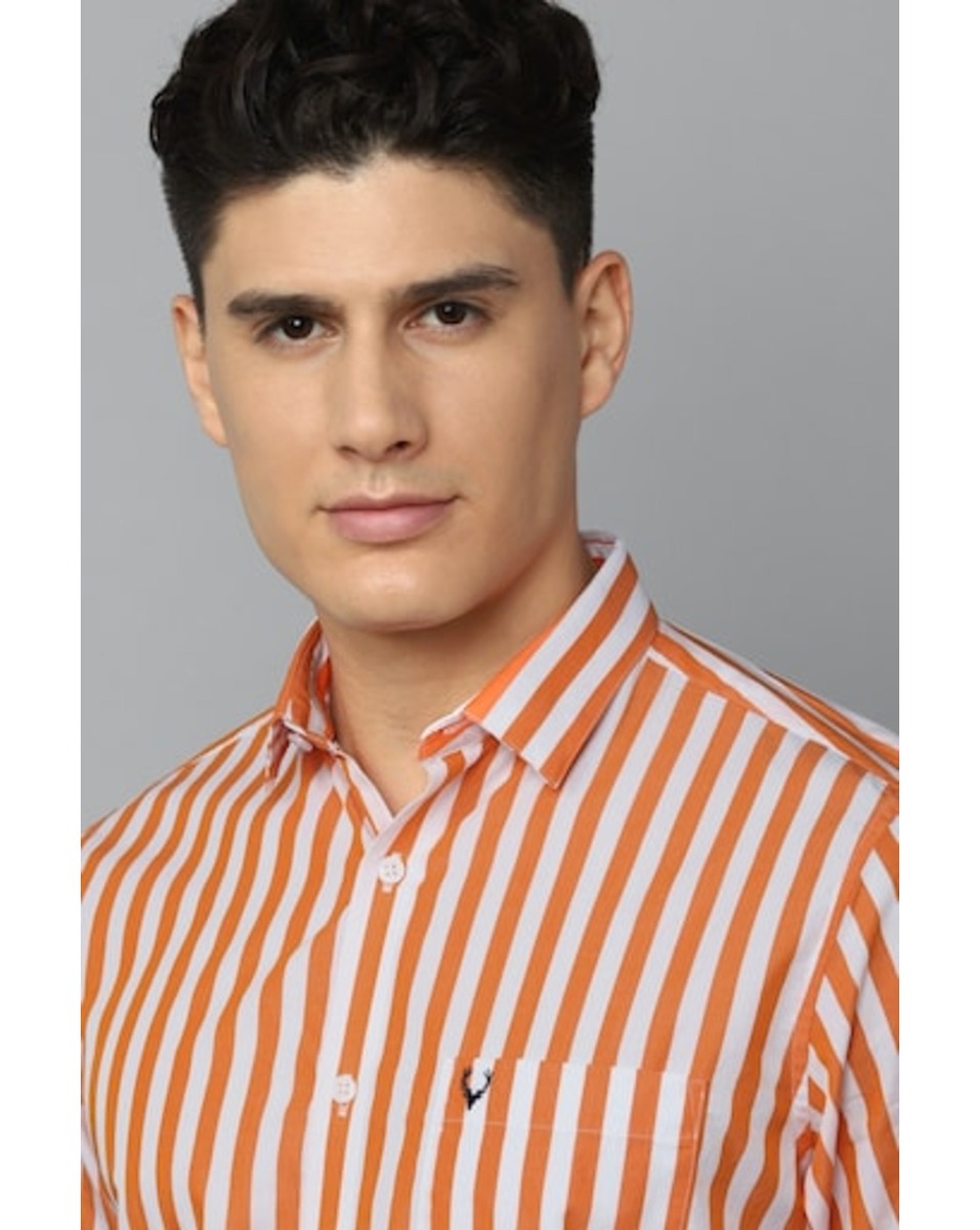 Allen Solly Sport Mens Stripe Orange Slim Fit Casual Shirt