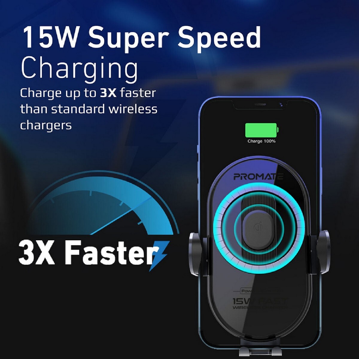 Promate 15W Smart Sensor Car Power Mount Wireless Charger