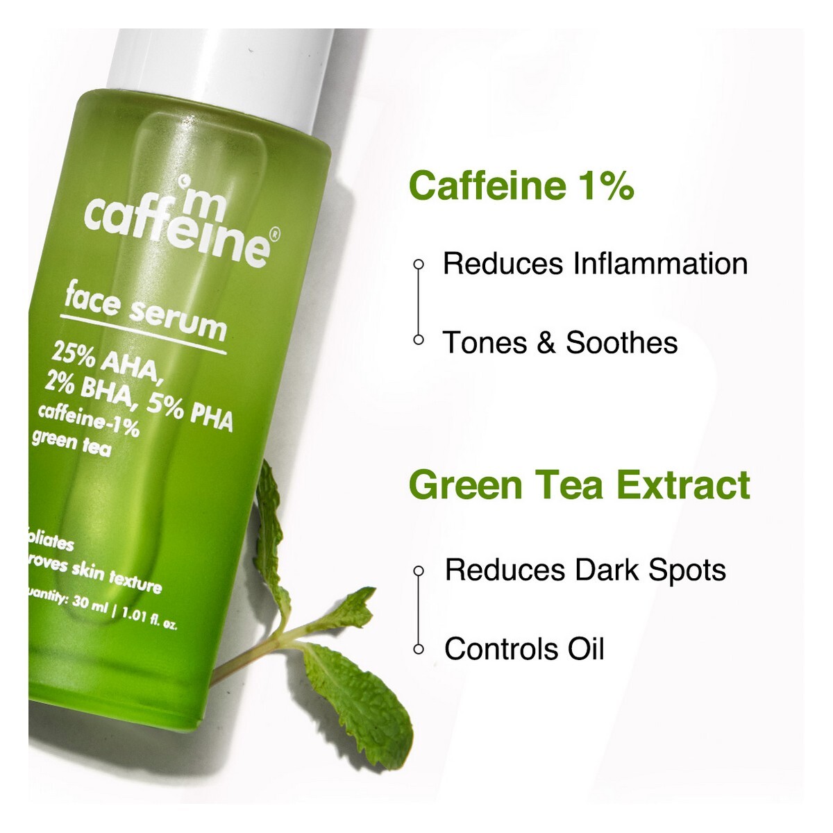 mCaffeine Green Tea Face Serum with 25% AHA, 2% BHA, 5% PHA