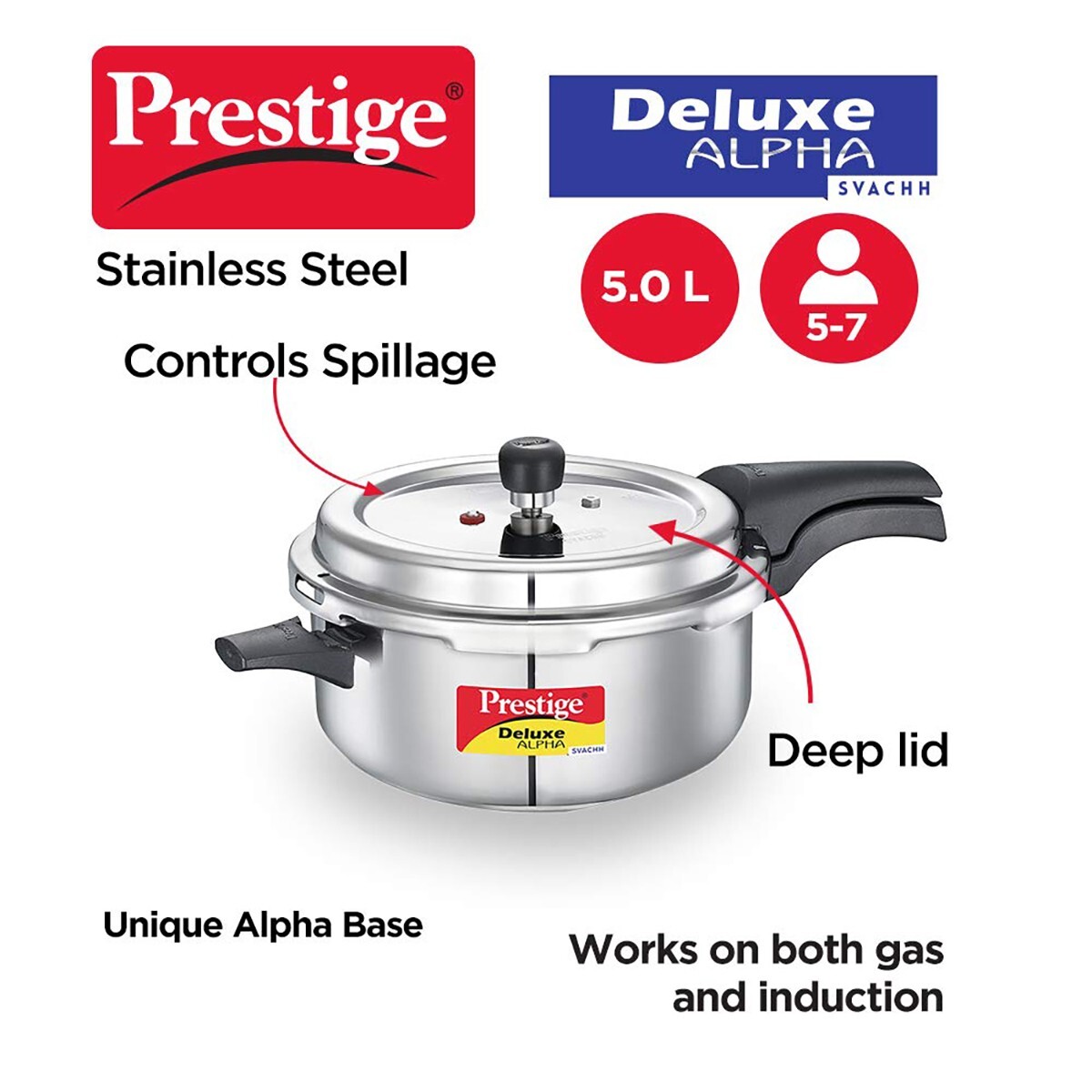 Prestige Stainless Steel Pressure Cooker Svachh Alpha Deep Pressure Pan
