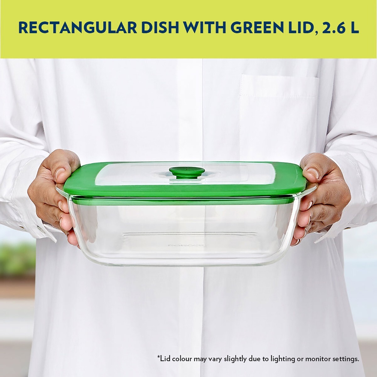 Borosil Rectangle Dish Green Lid 2.6L