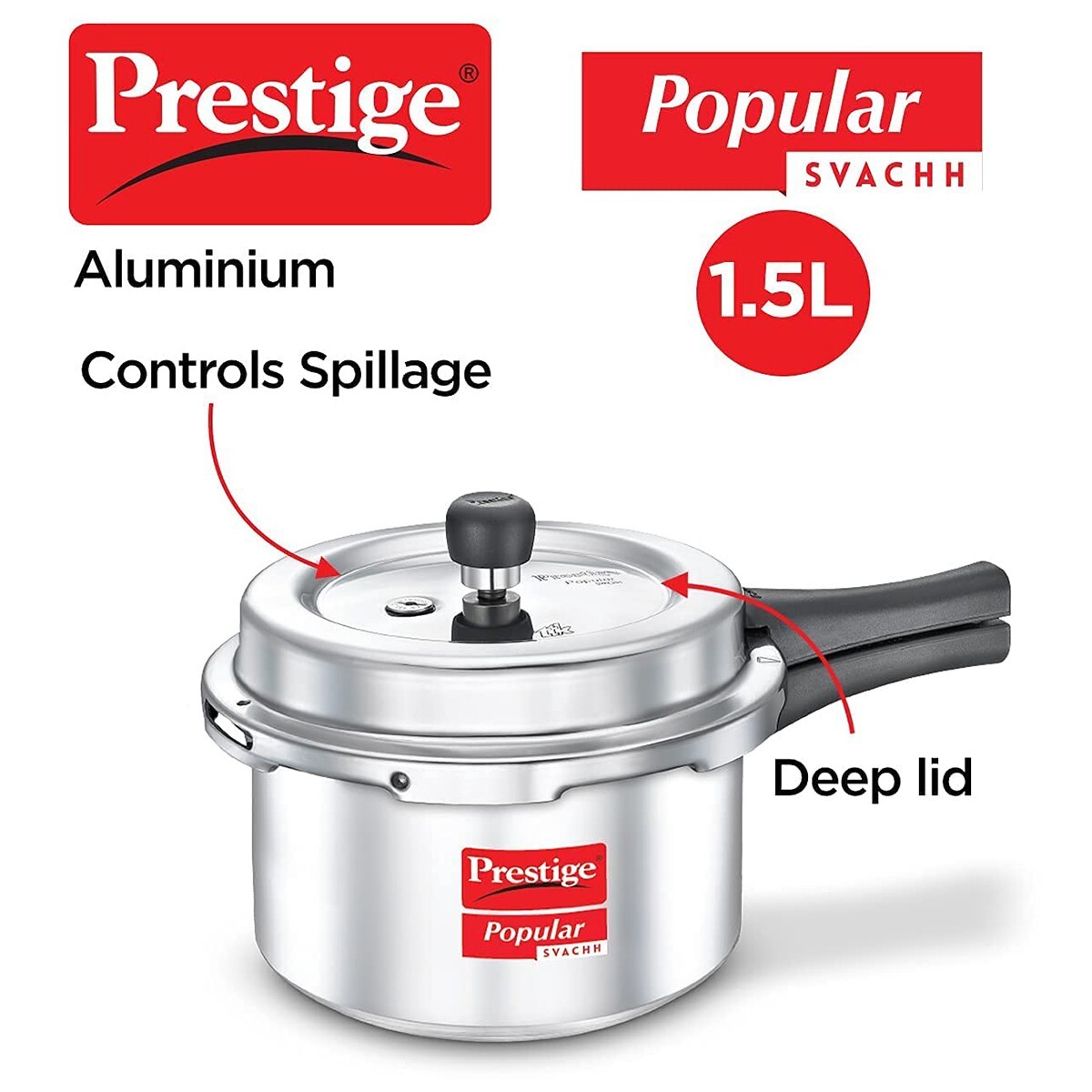 Prestige Popular Plus Aluminium Svachh Outer Lid Pressure Cooker 1.5L