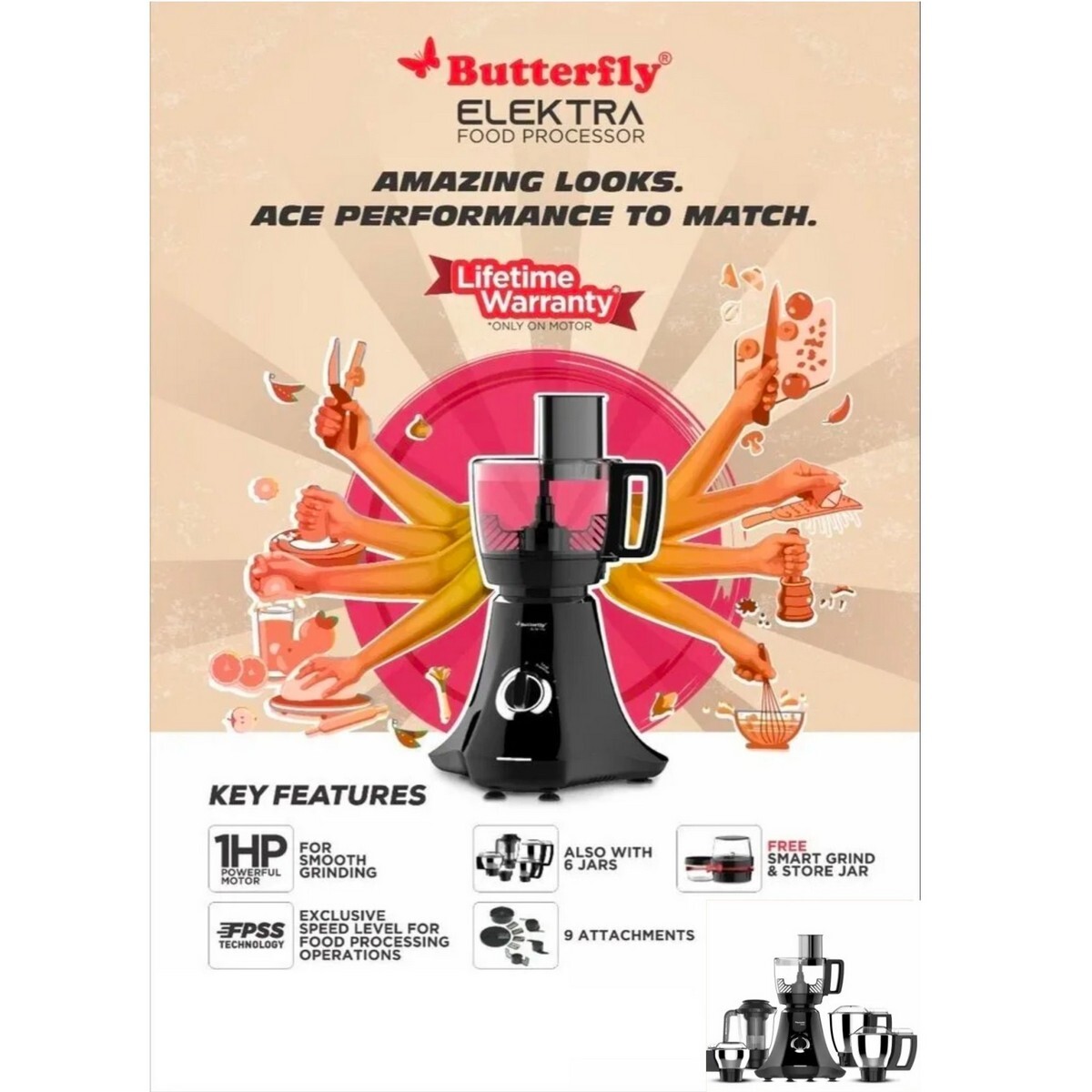 Butterfly Food Processor Elektra-1 6 Jar Black