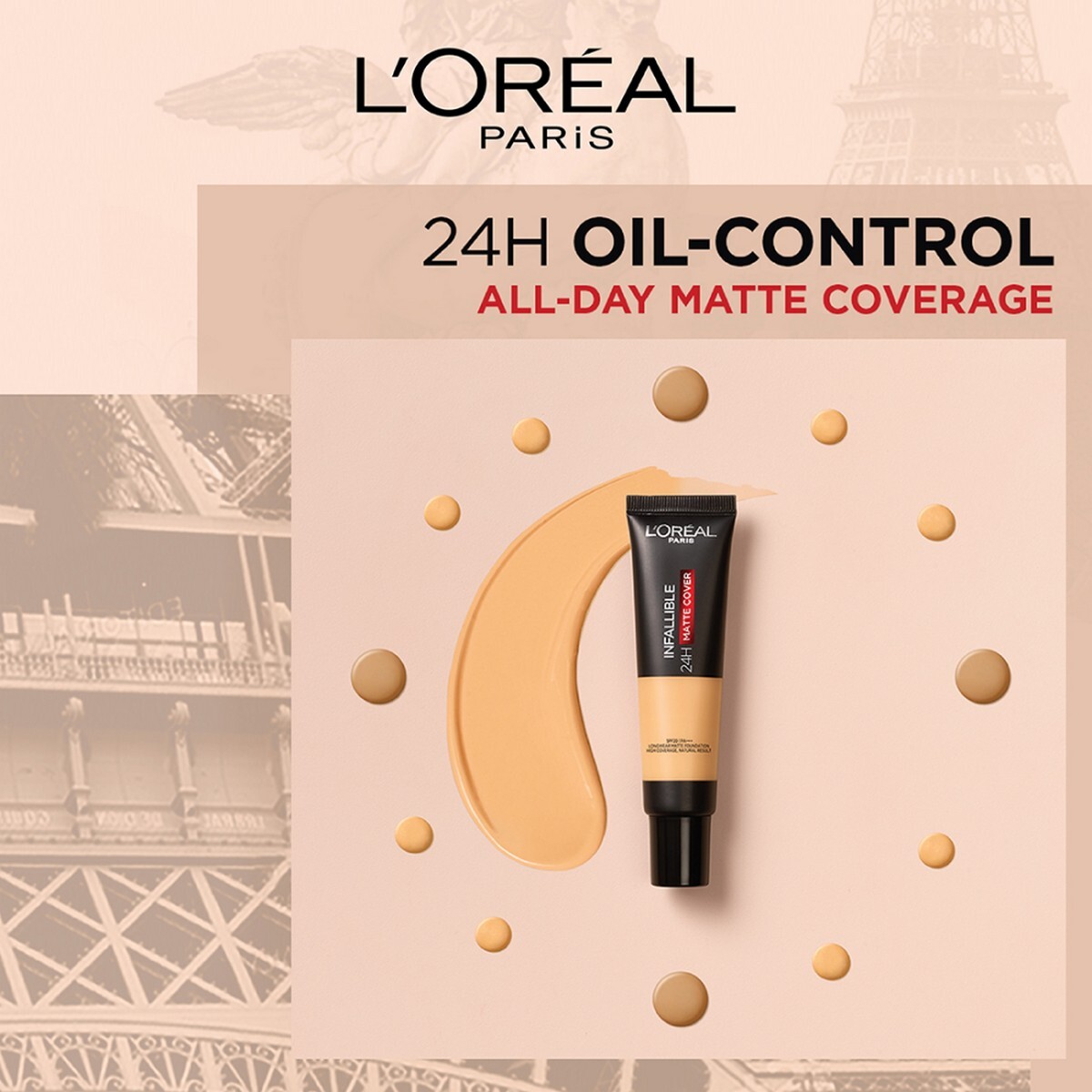 L'Oral Paris Infallible 24H Matte Cover Liquid Foundation, 128 Natural Buff, 35 ml